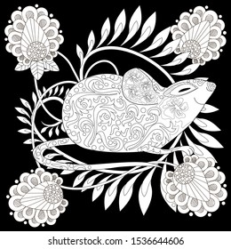 Coloring Pages. Coloring Book for adults. Colouring pictures with rat. Antistress freehand sketch drawing with doodle and zentangle elements.