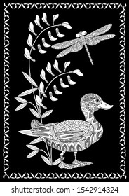 Coloring Pages. Coloring Book for adults. Colouring pictures with birds and flowers. Antistress freehand sketch drawing with doodle and zentangle elements.