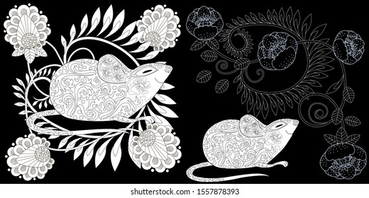 Coloring Pages. Coloring Book for adults. Colouring pictures with mouse. Antistress freehand sketch drawing with doodle and zentangle elements.