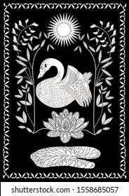 Coloring Pages. Coloring Book for adults. Colouring pictures with birds and flowers. Antistress freehand sketch drawing with doodle and zentangle elements.