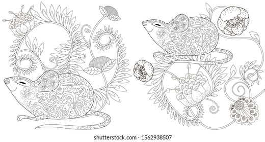 Coloring Pages. Coloring Book for adults. Colouring pictures with mouse. Antistress freehand sketch drawing with doodle and zentangle elements.