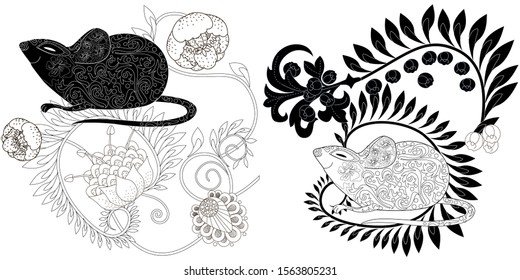 Coloring Pages. Coloring Book for adults. Colouring pictures with mouse. Antistress freehand sketch drawing with doodle and zentangle elements.