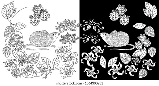 Coloring Pages. Coloring Book for adults. Colouring pictures with mouse. Antistress freehand sketch drawing with doodle and zentangle elements.