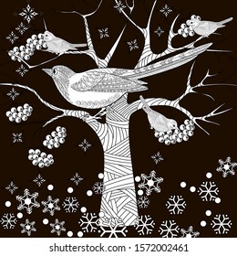 Coloring Pages. Coloring Book for adults. Colouring pictures with birds. Antistress freehand sketch drawing with doodle and zentangle elements.