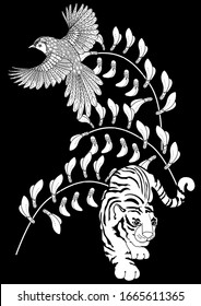 Coloring Pages. Coloring Book for adults. Colouring pictures with tiger. Antistress freehand sketch drawing with doodle and zentangle elements.