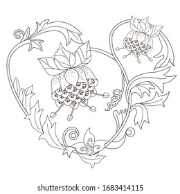 Coloring Pages. Coloring Book for adults. Colouring pictures with flowers. Antistress freehand sketch drawing with doodle and zentangle elements.