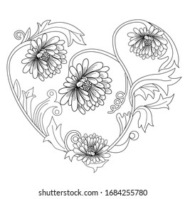Coloring Pages. Coloring Book for adults. Colouring pictures with flowers. Antistress freehand sketch drawing with doodle and zentangle elements.