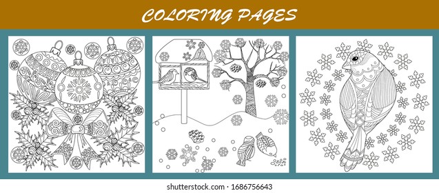 Coloring Pages. Coloring Book for adults. Colouring pictures with birds. Antistress freehand sketch drawing with doodle and zentangle elements.