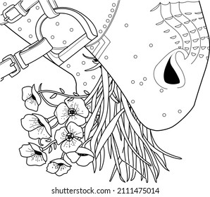 Coloring Pages. Coloring Book for adults. Colouring pictures with horse head. Romantic concept. Zen art style illustration.