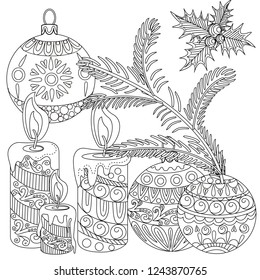 Coloring Pages. Coloring Book for children and adults. Colouring pictures with tree ornament. Antistress freehand sketch drawing with doodle and zentangle elements.