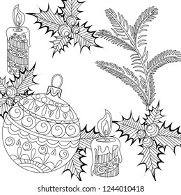Coloring Pages. Coloring Book for children and adults. Colouring pictures with tree ornament. Antistress freehand sketch drawing with doodle and zentangle elements.