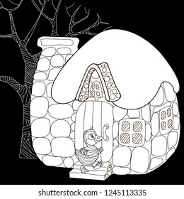 Coloring Pages. Coloring Book for children and adults. Colouring pictures with hous. Antistress freehand sketch drawing with doodle and zentangle elements.