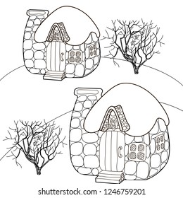 Coloring Pages. Coloring Book for children and adults. Colouring pictures with house. Antistress freehand sketch drawing with doodle and zentangle elements.