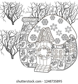 Coloring Pages. Coloring Book for children and adults. Colouring pictures with hous. Antistress freehand sketch drawing with doodle and zentangle elements.