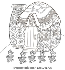 Coloring Pages. Coloring Book for children and adults. Colouring pictures with hous. Antistress freehand sketch drawing with doodle and zentangle elements.