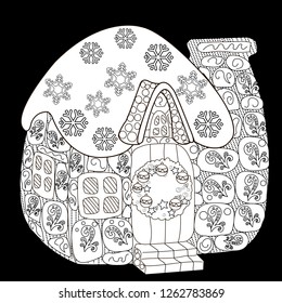 Coloring Pages. Coloring Book for children and adults. Colouring pictures with hous. Antistress freehand sketch drawing with doodle and zentangle elements.