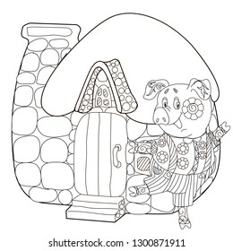 Coloring Pages. Coloring Book for children and adults. Cute Pig - 2019 Chinese New Year symbol. Antistress freehand sketch drawing with doodle and zentangle elements.