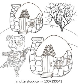 Coloring Pages. Coloring Book for children and adults. Cute Pig - 2019 Chinese New Year symbol. Antistress freehand sketch drawing with doodle and zentangle elements.