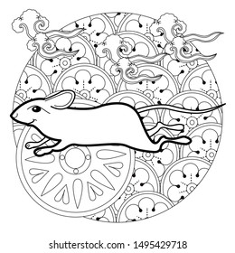 Coloring Pages. Coloring Book for children and adults. Happy new year 2020. Year of the rat.