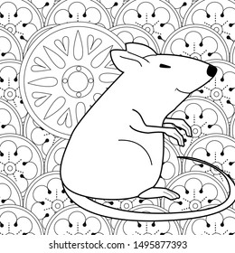 Coloring Pages. Coloring Book for children and adults. Happy new year 2020. Year of the rat.