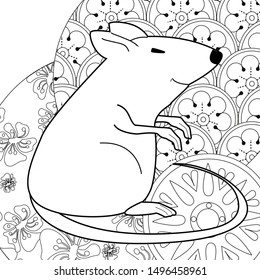 Coloring Pages. Coloring Book for children and adults. Happy new year 2020. Year of the rat.