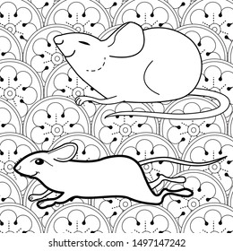 Coloring Pages. Coloring Book for children and adults. Happy new year 2020. Year of the rat.