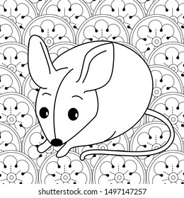 Coloring Pages. Coloring Book for children and adults. Happy new year 2020. Year of the rat.