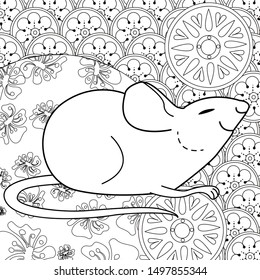 Coloring Pages. Coloring Book for children and adults. Happy new year 2020. Year of the rat.