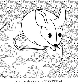 Coloring Pages. Coloring Book for children and adults. Happy new year 2020. Year of the rat.