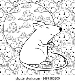 Coloring Pages. Coloring Book for children and adults. Happy new year 2020. Year of the rat.