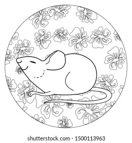 Coloring Pages. Coloring Book for children and adults. Happy new year 2020. Year of the rat.