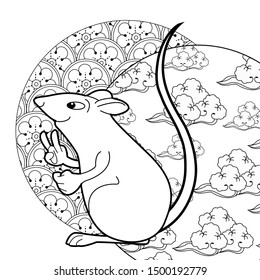 Coloring Pages. Coloring Book for children and adults. Happy new year 2020. Year of the rat.