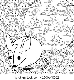 Coloring Pages. Coloring Book for children and adults. Happy new year 2020. Year of the rat.