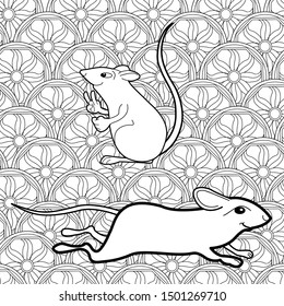 Coloring Pages. Coloring Book for children and adults. Happy new year 2020. Year of the rat.