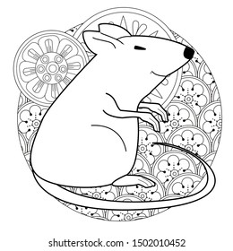 Coloring Pages. Coloring Book for children and adults. Happy new year 2020. Year of the rat.