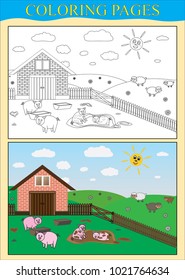 Coloring pages (book). Farm, animal (pigs, sheep)