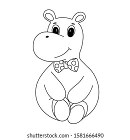 Coloring Pages. Coloring Book for kids. Colouring pictures with cute hippopotamus. Vector animals illustration. Adorable hippo character.