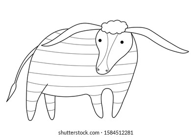 Coloring Pages. Coloring Book for kids. Colouring pictures with bull. Vector animals illustration. Adorable character for cards, wallpaper, textile, fabric, kindergarten.