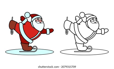 Coloring Pages. Coloring book Santa Claus skate on ice. Isolated. Vector illustration