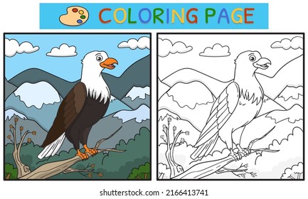 coloring pages or books for children. illustration of an eagle on a tree