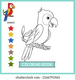 coloring pages or books for kids. cute parrot cartoon illustration