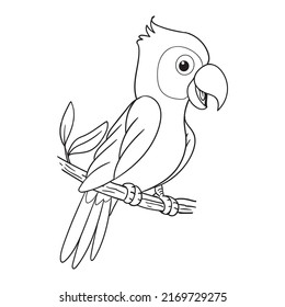 coloring pages or books for kids. cute parrot cartoon illustration