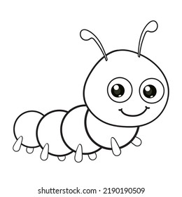 coloring pages or books for kids. cute caterpillar cartoon. black and white