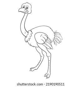coloring pages or books for kids. cute ostrich cartoon. black and white