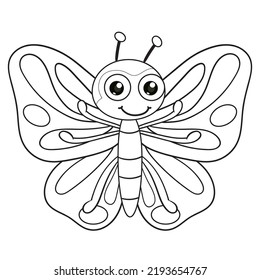 coloring pages or books for kids. cute butterfly cartoon. black and white