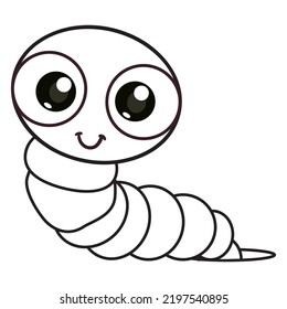 coloring pages or books for kids. cute worm cartoon. black and white