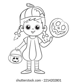 coloring pages books for kids  cute little kid wears pumpkin costume  halloween celebrate