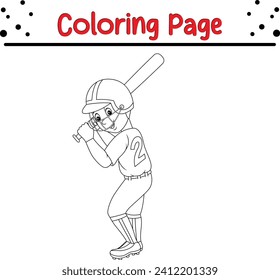 Páginas de colores niño jugando al béisbol