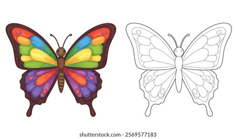 Coloring Pages of a Butterfly With Different Colors and Shapes. Colroing book page for children