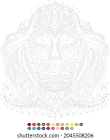 Coloring pages by numbers for adult with mandala animals very detailed vector graphic. 